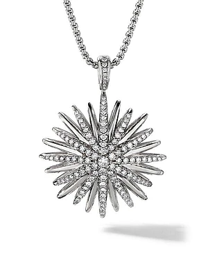 Starburst Pendant Necklace in Sterling Silver with Diamonds, 32mm