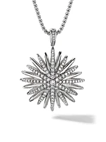 Starburst Pendant Necklace in Sterling Silver with Diamonds, 32mm