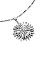 Starburst Pendant Necklace in Sterling Silver with Diamonds, 32mm