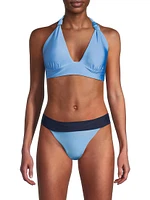 Scala Gloss Two-Tone Knotted Triangle Bikini Top