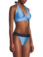 Scala Gloss Two-Tone Knotted Triangle Bikini Top
