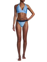 Scala Gloss Two-Tone Knotted Triangle Bikini Top