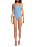 Textured Ruched Strapless One-Piece Swimsuit