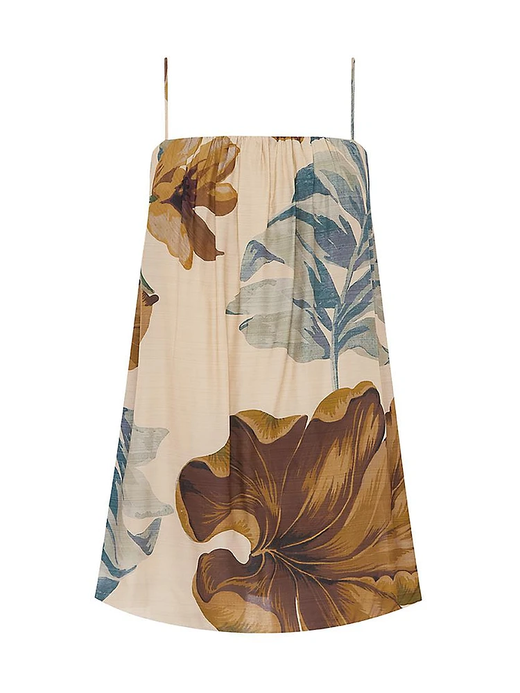 Draped Botanical Print Minidress
