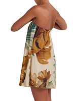 Draped Botanical Print Minidress