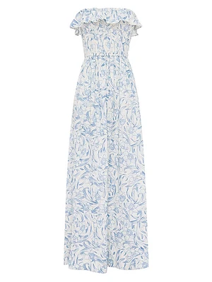 Shirred Strapless Midi-Dress