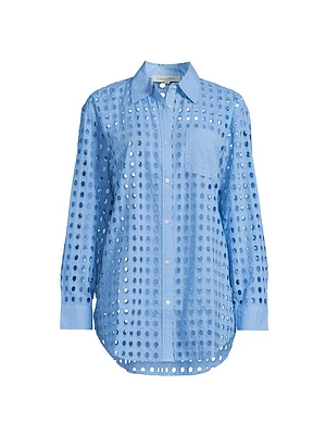The Oxford Eyelet Cotton Long-Sleeve Top