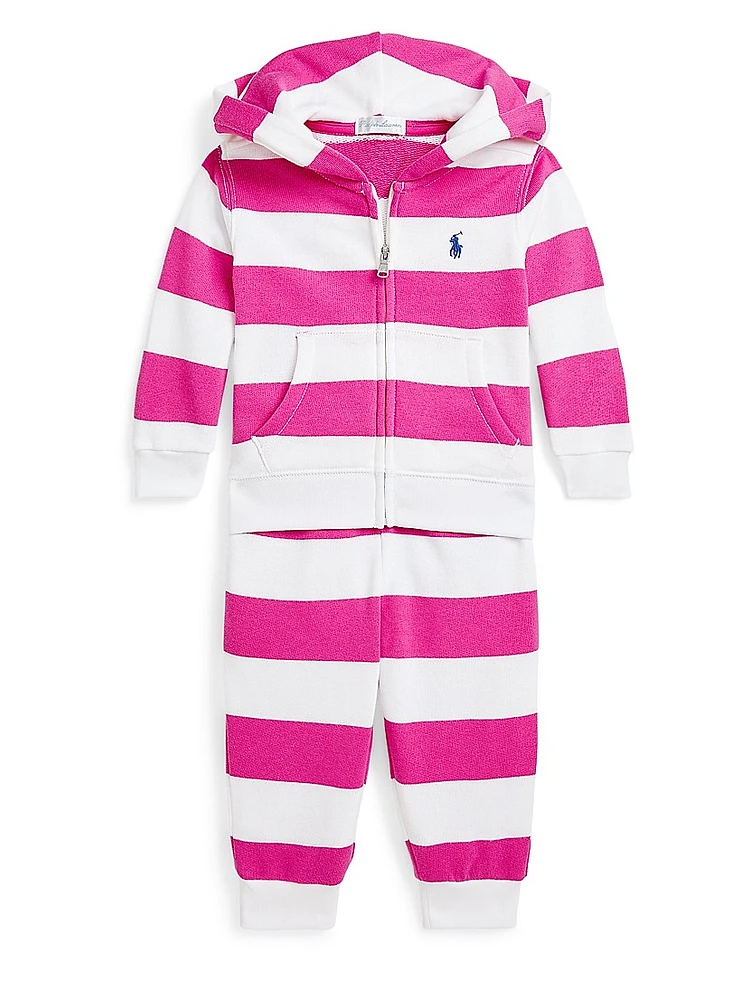 Baby Girl's Striped Terry Hoodie & Joggers Set