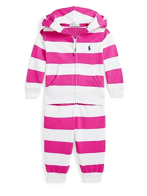 Baby Girl's Striped Terry Hoodie & Joggers Set