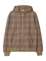 Check Stretch Cotton Zip-Front Hoodie