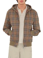 Check Stretch Cotton Zip-Front Hoodie