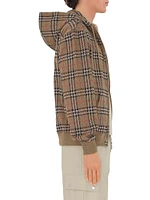 Check Stretch Cotton Zip-Front Hoodie