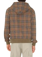 Check Stretch Cotton Zip-Front Hoodie