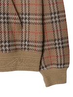 Check Stretch Cotton Zip-Front Hoodie