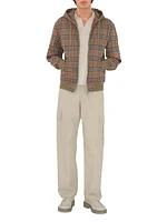 Check Stretch Cotton Zip-Front Hoodie
