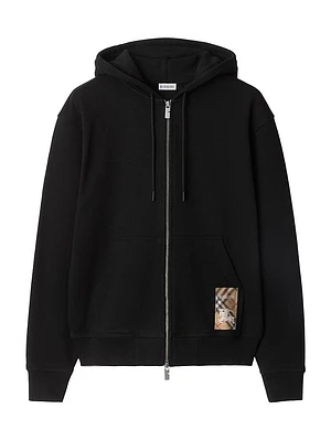 Check Label Cotton Full-Zip Hoodie