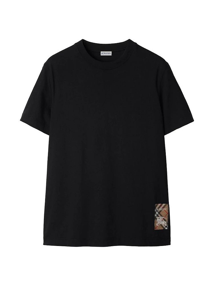 Check Label Cotton Crewneck T-Shirt
