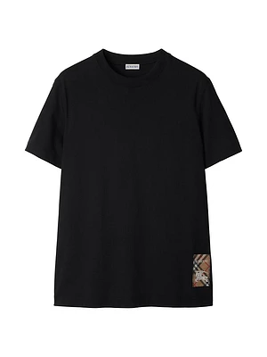 Check Label Cotton Crewneck T-Shirt
