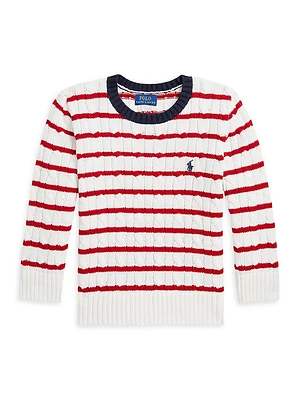 Little Boy's & Striped Cable-Knit Cotton Sweater