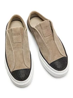 Monili-Embellished Suede Slip-On Sneakers