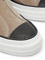 Monili-Embellished Suede Slip-On Sneakers