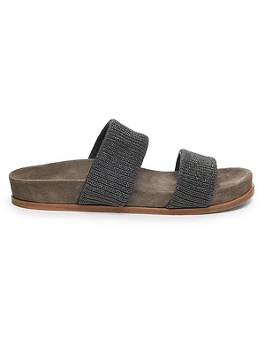Monili-Embellished Cotton Slippers