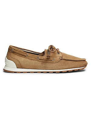 Monili-Embellished Suede Boat Shoes
