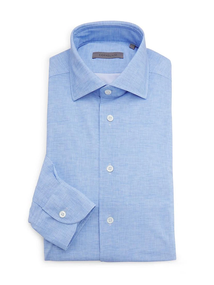 Stretch-Chambray Button-Front Shirt