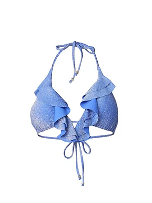 Ruffle-Trimmed Lurex Halter Bikini Top