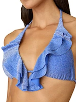 Ruffle-Trimmed Lurex Halter Bikini Top