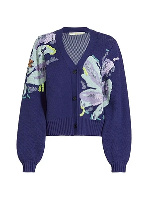 Calister Sequined Floral Cotton-Blend Cardigan