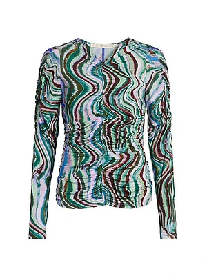 Brodie Abstract Ruched Jersey Top