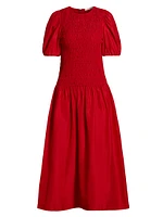 Marca Smocked Taffeta Midi-Dress
