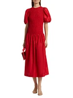 Marca Smocked Taffeta Midi-Dress