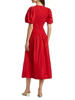 Marca Smocked Taffeta Midi-Dress