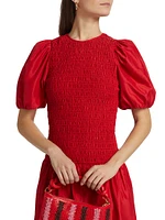 Marca Smocked Taffeta Midi-Dress