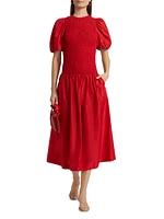 Marca Smocked Taffeta Midi-Dress