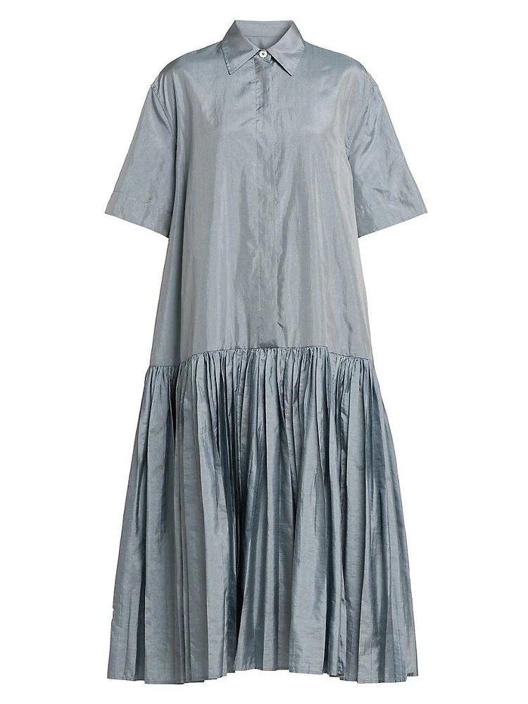 Satin Dropped Waist Pleated Shirtdress