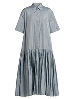 Satin Dropped Waist Pleated Shirtdress