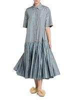Satin Dropped Waist Pleated Shirtdress