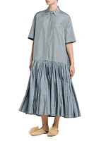 Satin Dropped Waist Pleated Shirtdress
