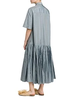 Satin Dropped Waist Pleated Shirtdress