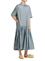 Satin Dropped Waist Pleated Shirtdress