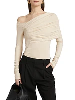 Maple Ruched One-Shoulder Long-Sleeve Top