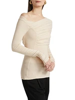 Maple Ruched One-Shoulder Long-Sleeve Top