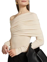 Maple Ruched One-Shoulder Long-Sleeve Top