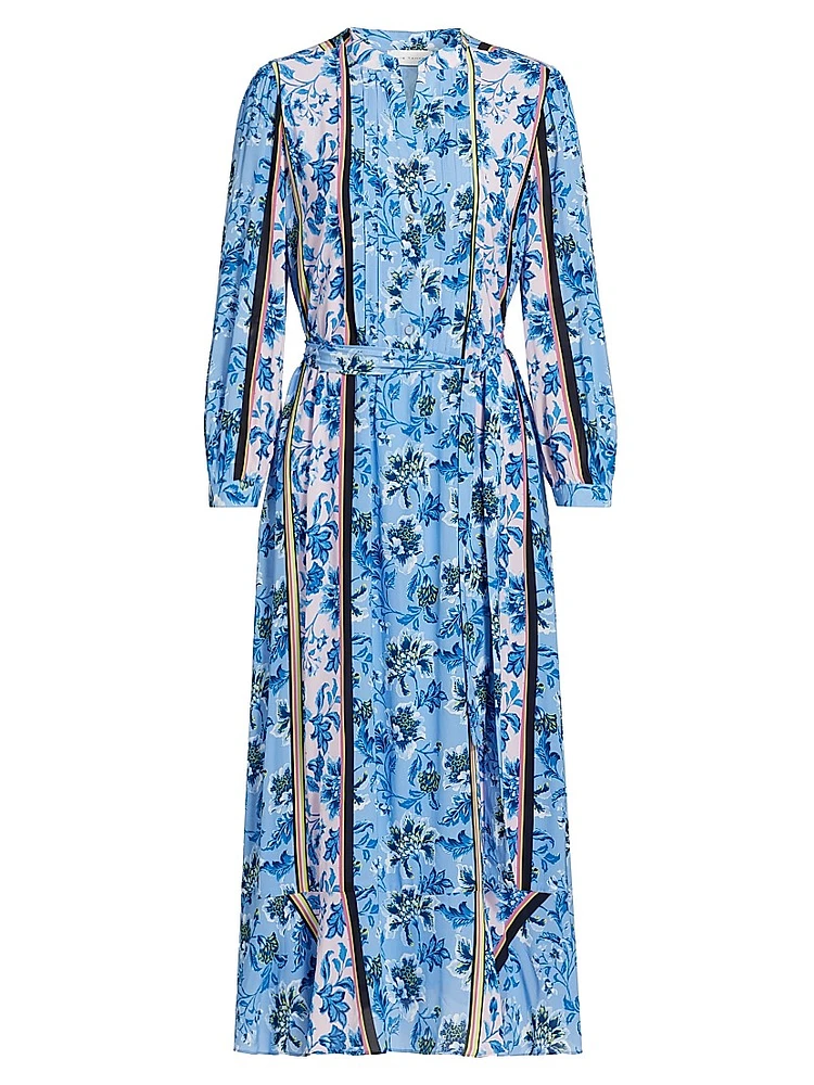 Floral Stretch-Silk Midi-Shirtdress