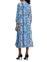 Floral Stretch-Silk Midi-Shirtdress