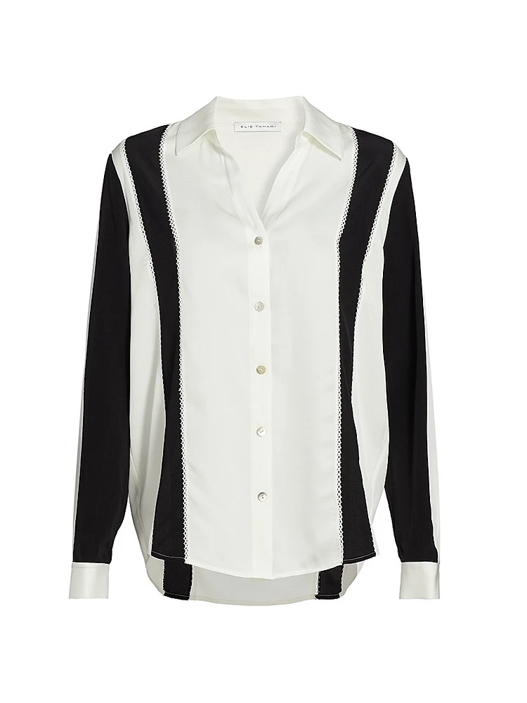The Dylan Striped Stretch-Silk Button-Front Top