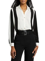 The Dylan Striped Stretch-Silk Button-Front Top